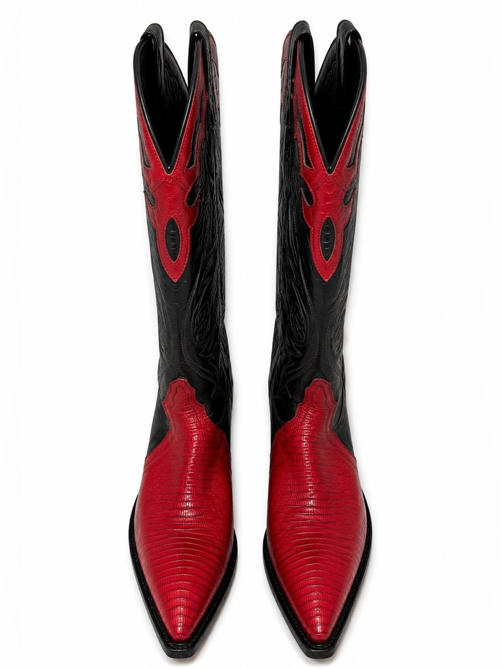 Vintage Tony Lama Black & Red Teju Lizard Firewalker Western Boots, Size 7M - Picture 2 of 9